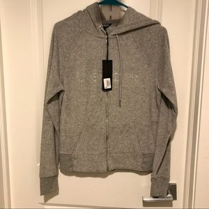 NWT bebe Grey Rhinestone Logo Full-Zip Hoodie S